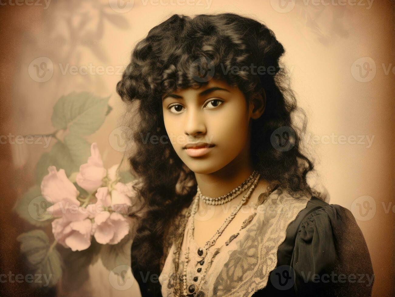 Old colored photograph of a black woman from the early 1900s AI Generative photo