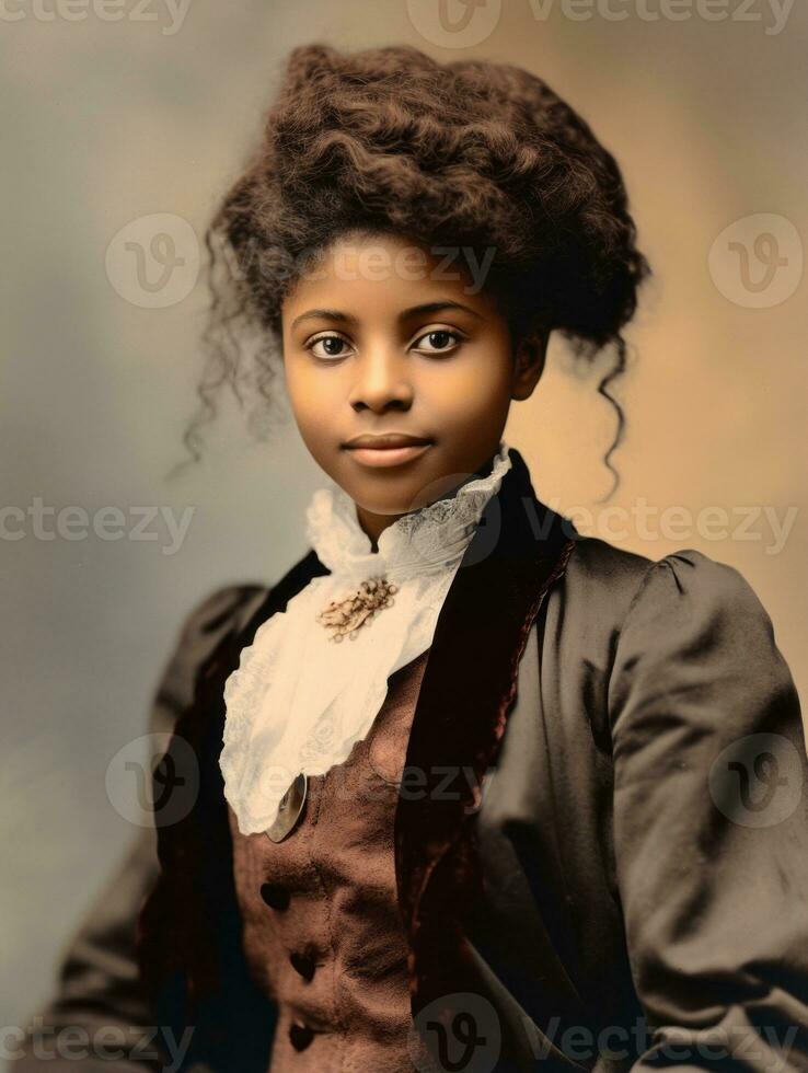Old colored photograph of a black woman from the early 1900s AI Generative photo