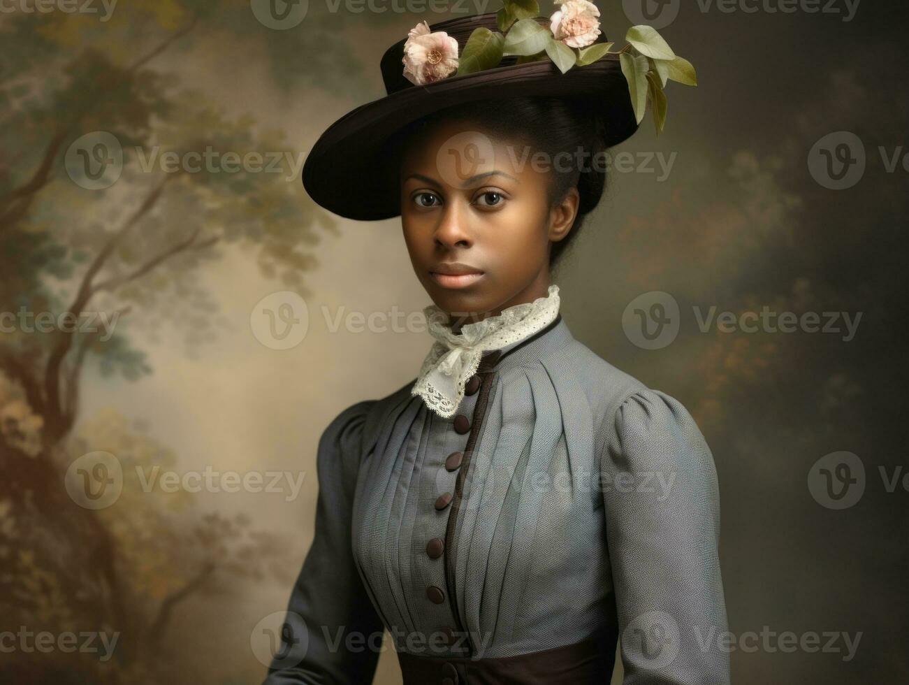 Old colored photograph of a black woman from the early 1900s AI Generative photo