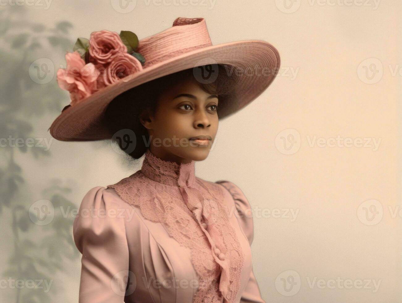 Old colored photograph of a black woman from the early 1900s AI Generative photo