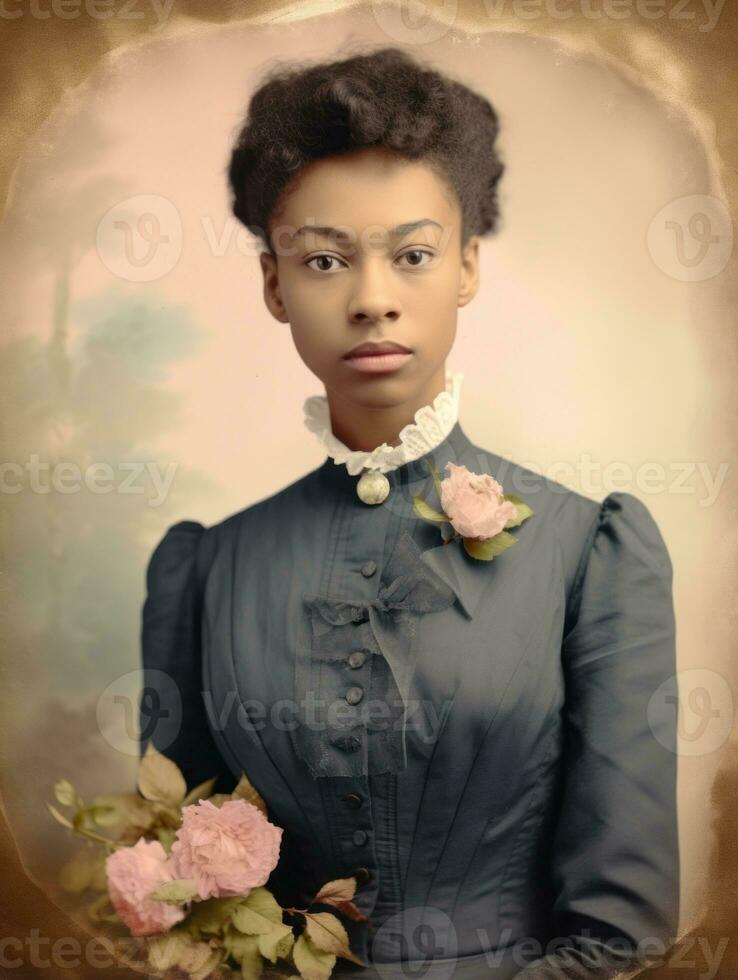 Old colored photograph of a black woman from the early 1900s AI Generative photo