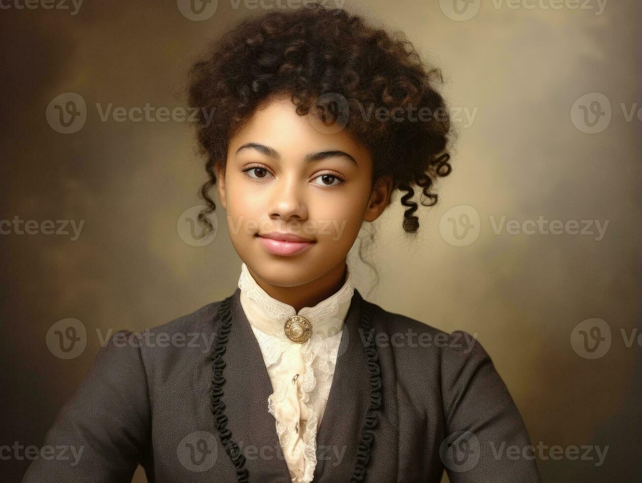 Old colored photograph of a black woman from the early 1900s AI Generative photo
