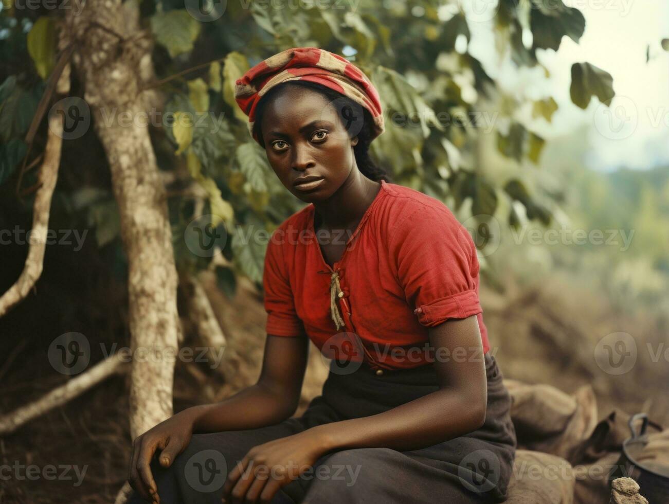 Old colored photograph of a black woman from the early 1900s AI Generative photo
