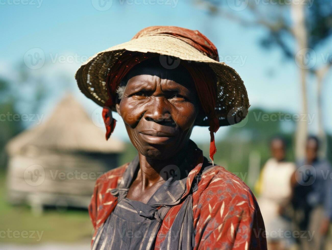 antiguo de colores fotografía de un negro mujer desde el temprano 1900 ai generativo foto