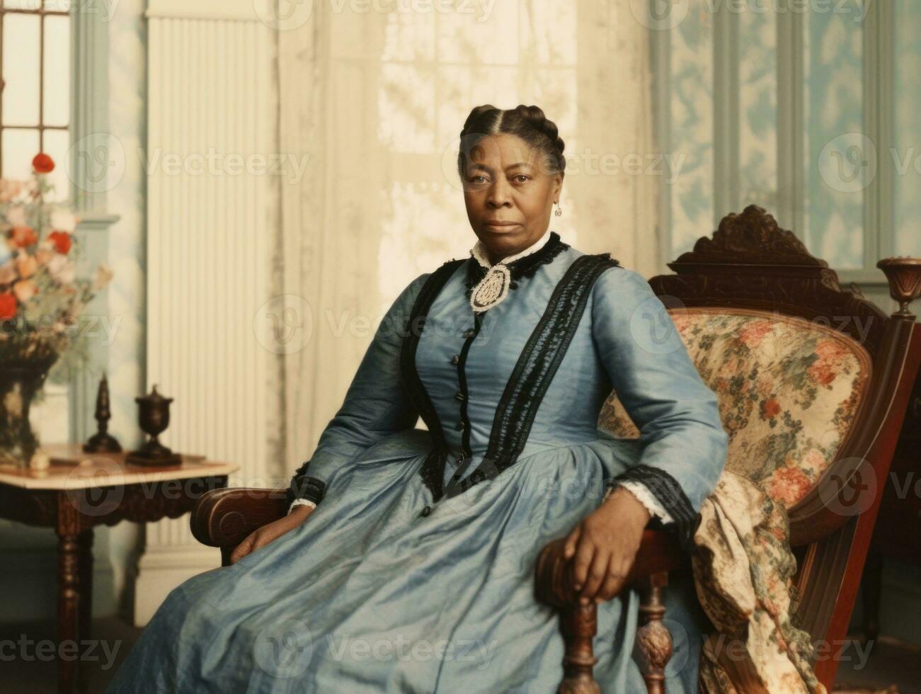 Old colored photograph of a black woman from the early 1900s AI Generative photo