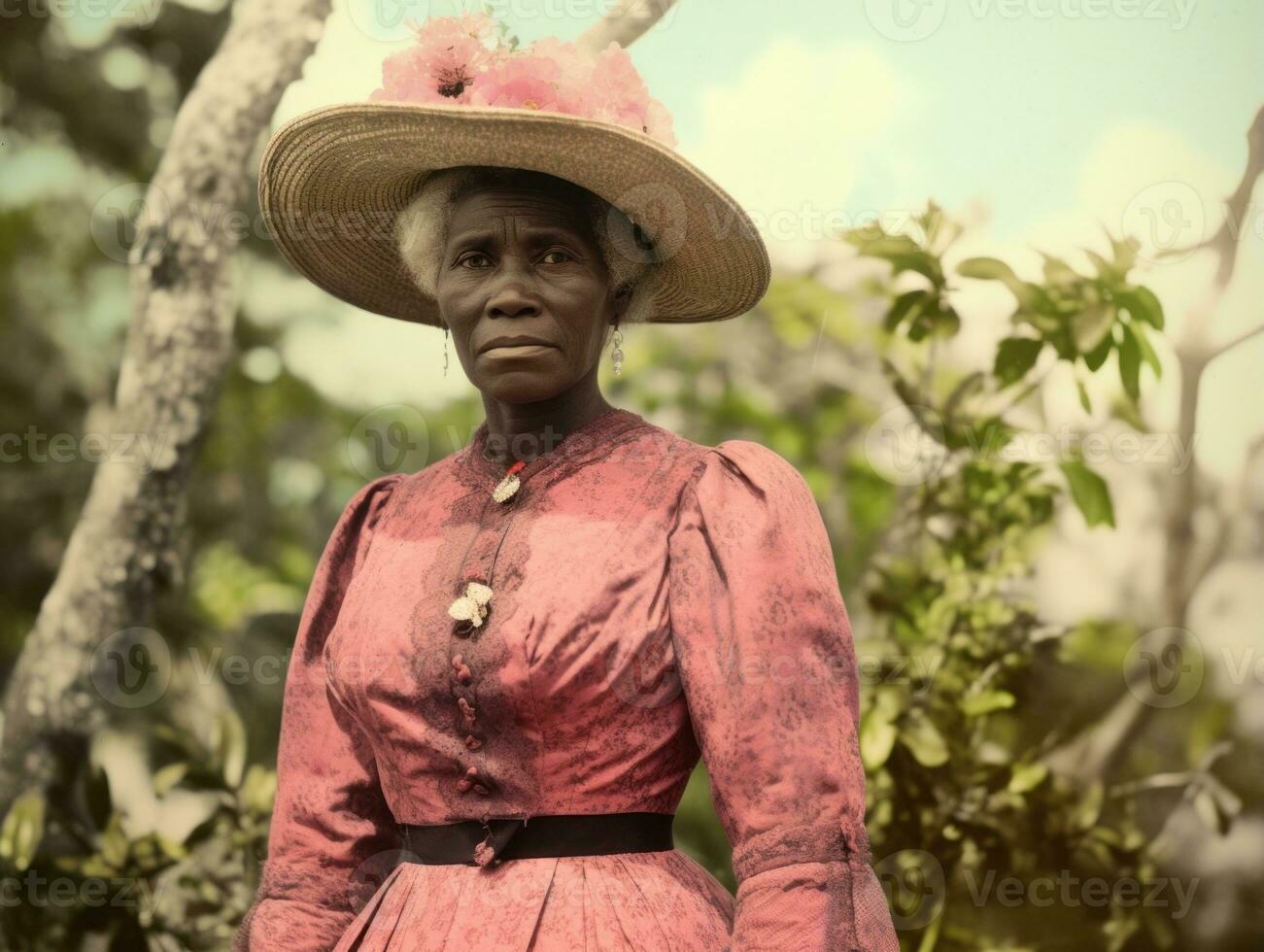 Old colored photograph of a black woman from the early 1900s AI Generative photo