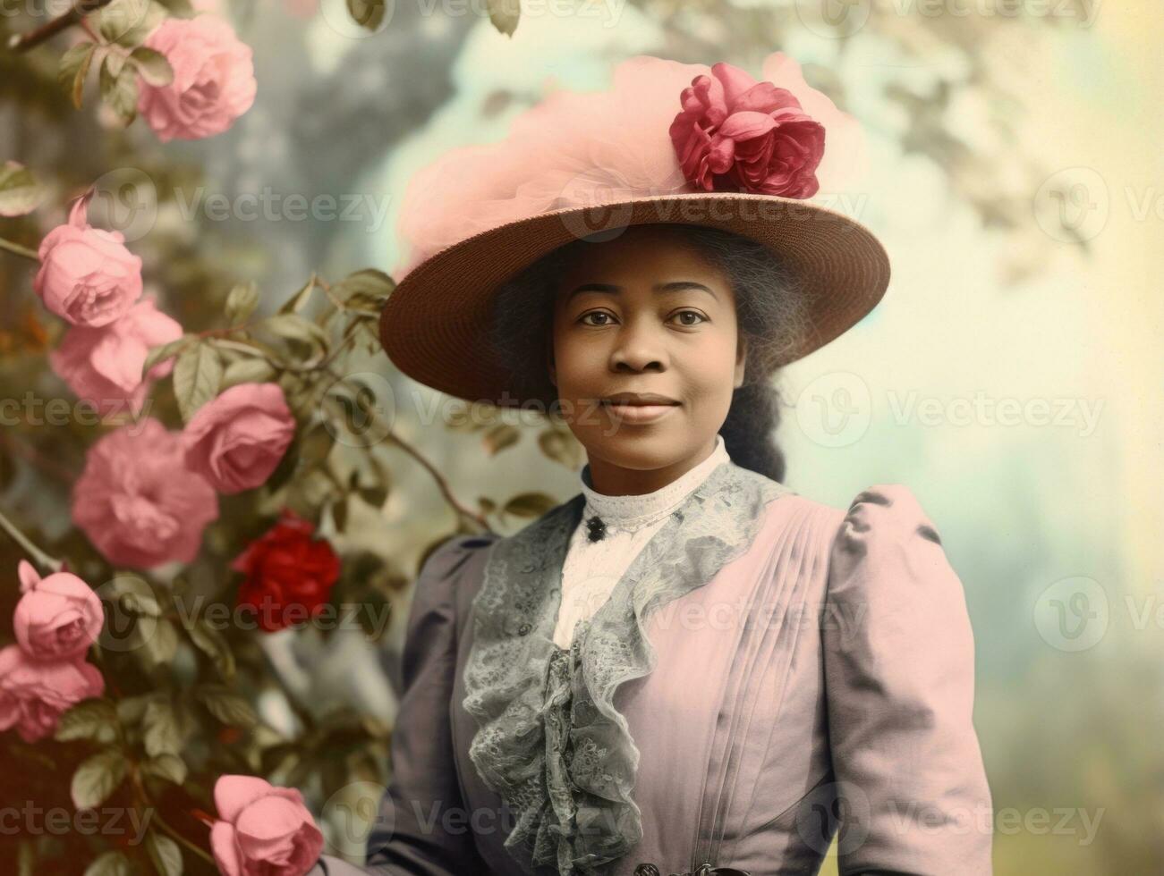 Old colored photograph of a black woman from the early 1900s AI Generative photo