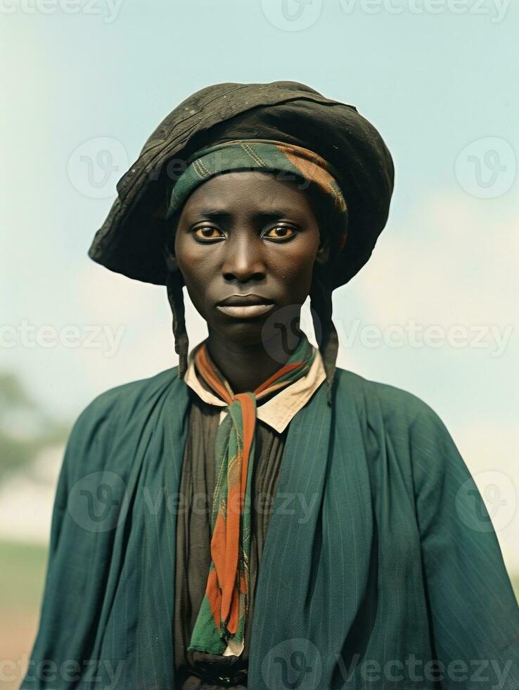 Old colored photograph of a black woman from the early 1900s AI Generative photo