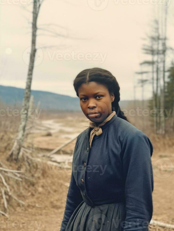 antiguo de colores fotografía de un negro mujer desde el temprano 1900 ai generativo foto