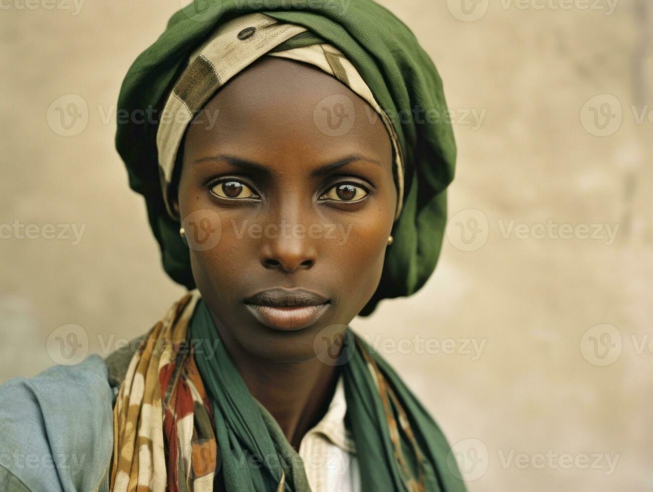 Old colored photograph of a black woman from the early 1900s AI Generative photo