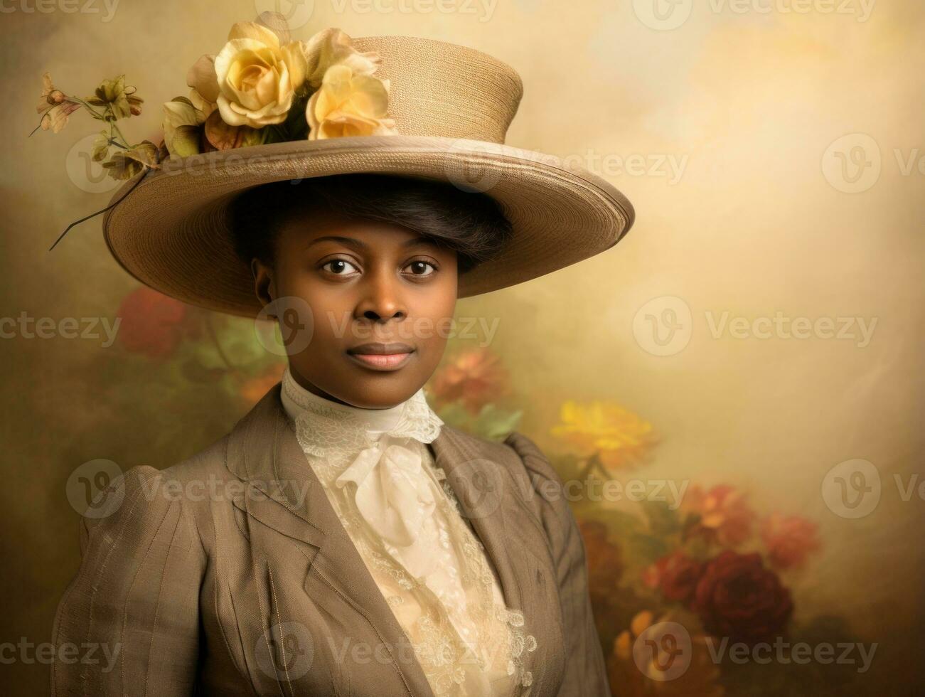 Old colored photograph of a black woman from the early 1900s AI Generative photo