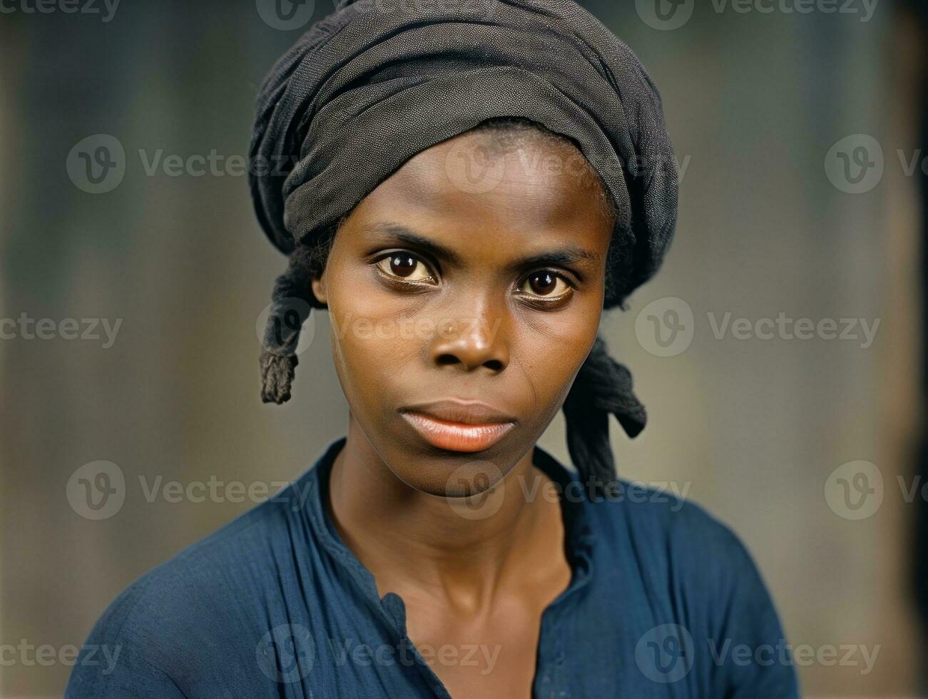 Old colored photograph of a black woman from the early 1900s AI Generative photo