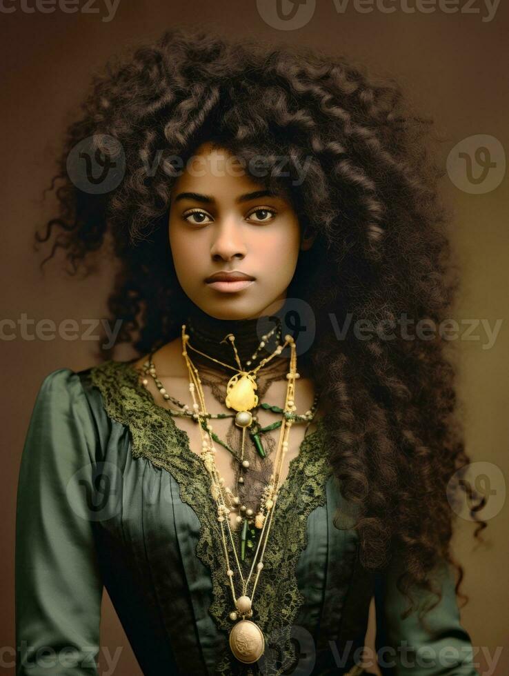 Old colored photograph of a black woman from the early 1900s AI Generative photo