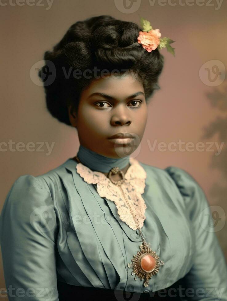 Old colored photograph of a black woman from the early 1900s AI Generative photo