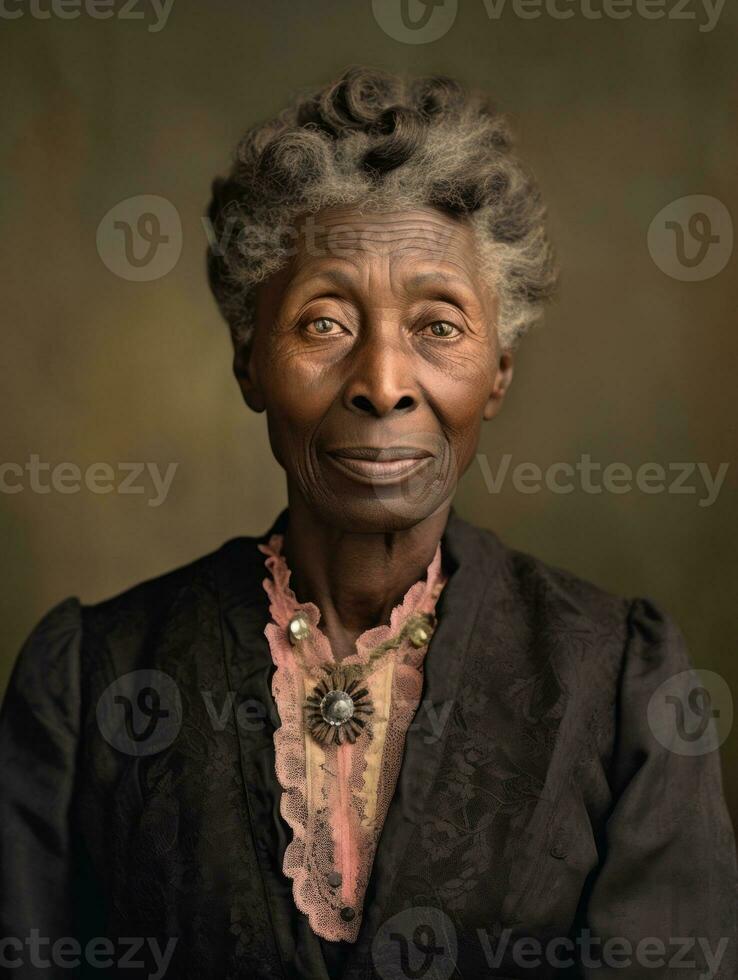 Old colored photograph of a black woman from the early 1900s AI Generative photo