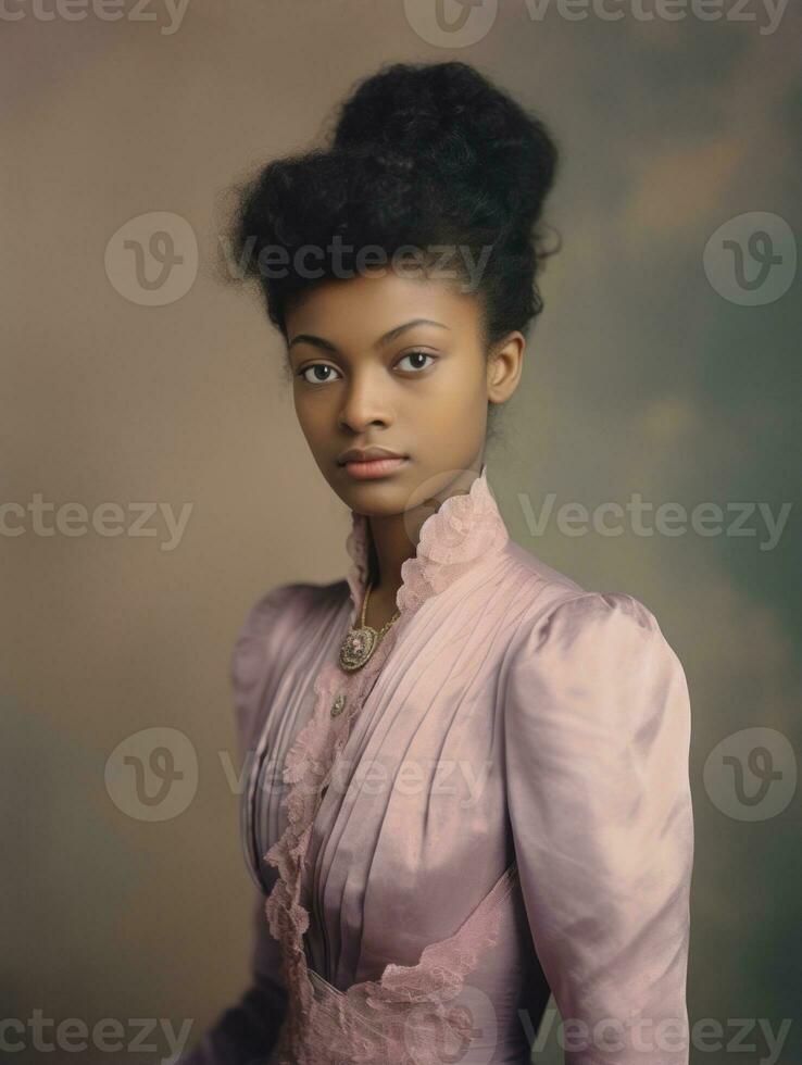 Old colored photograph of a black woman from the early 1900s AI Generative photo