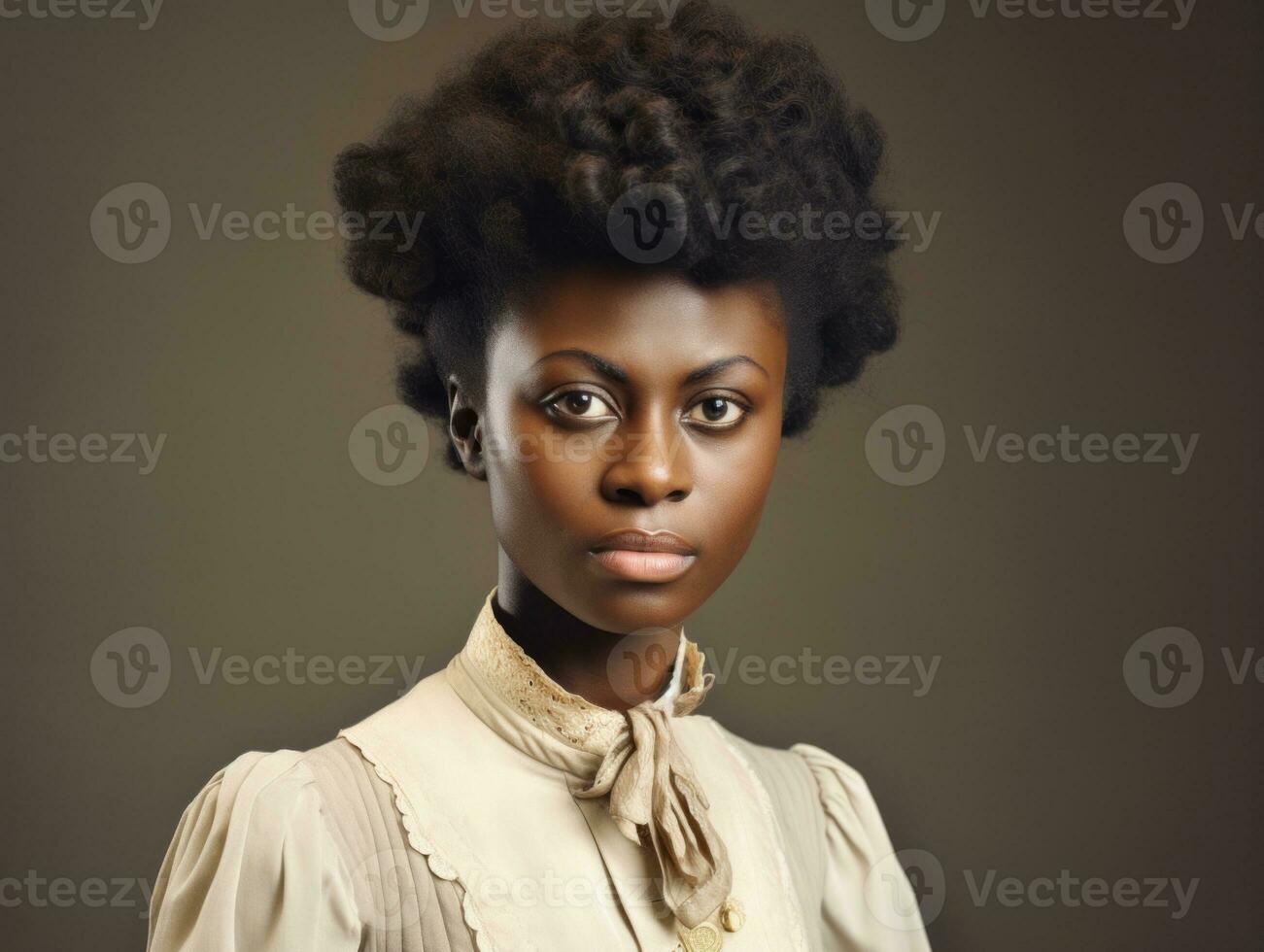 Old colored photograph of a black woman from the early 1900s AI Generative photo