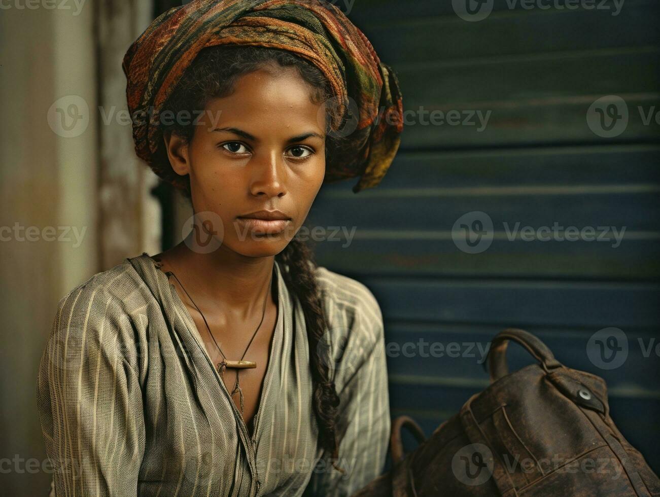 Old colored photograph of a brazilian woman from the early 1900s AI Generative photo