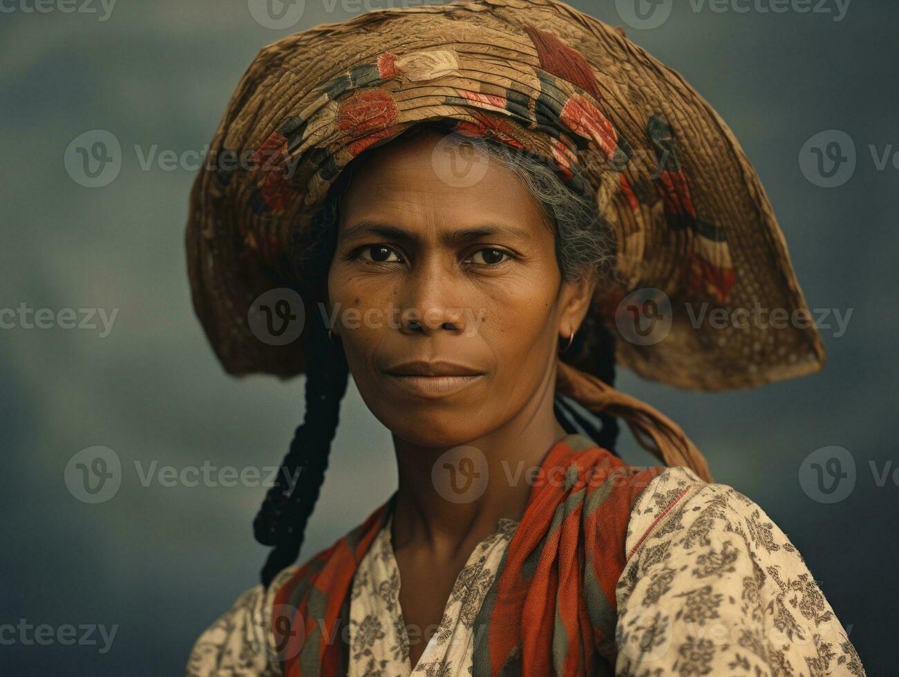 antiguo de colores fotografía de un brasileño mujer desde el temprano 1900 ai generativo foto