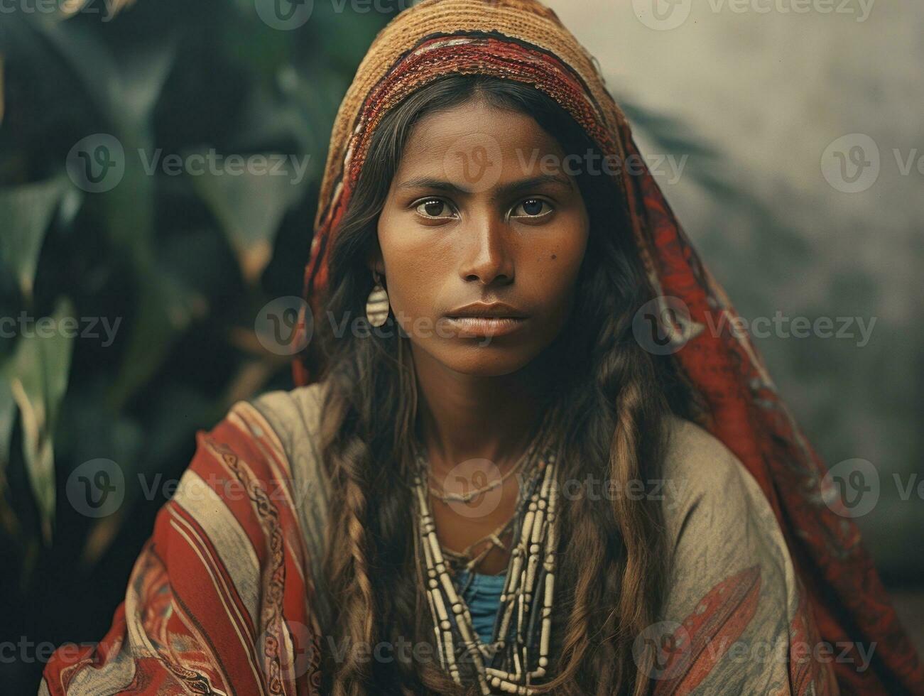 antiguo de colores fotografía de un brasileño mujer desde el temprano 1900 ai generativo foto