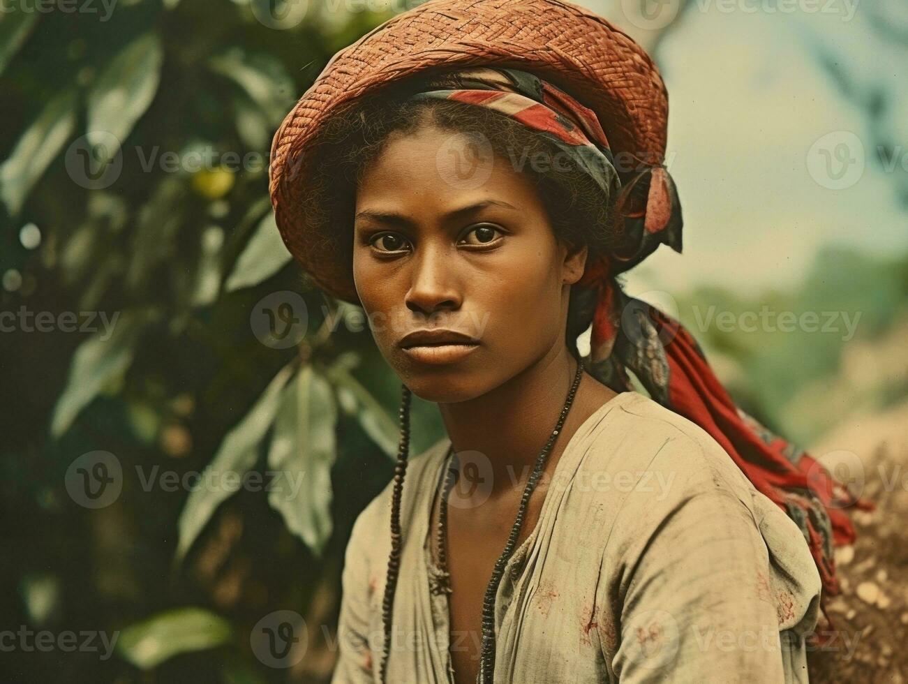 Old colored photograph of a brazilian woman from the early 1900s AI Generative photo