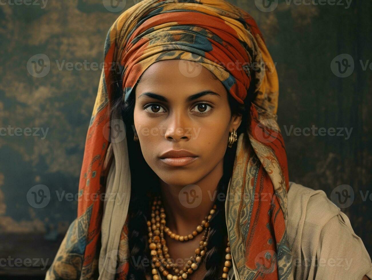 Old colored photograph of a brazilian woman from the early 1900s AI Generative photo