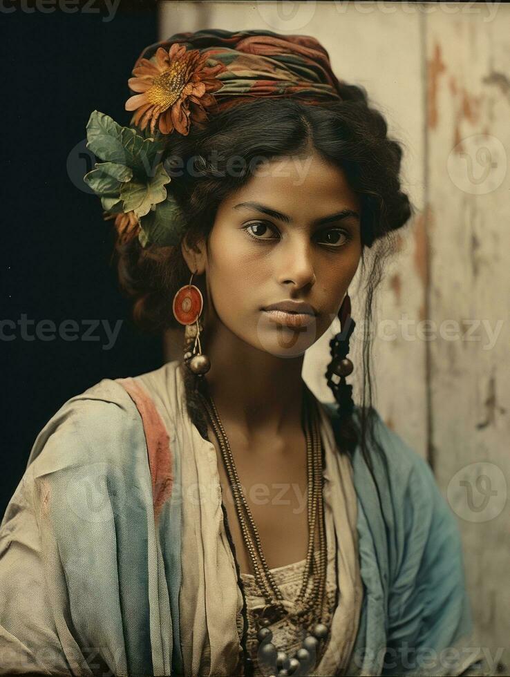 antiguo de colores fotografía de un brasileño mujer desde el temprano 1900 ai generativo foto