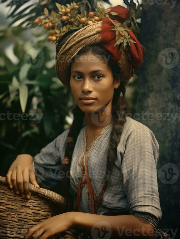 Old colored photograph of a brazilian woman from the early 1900s AI Generative photo