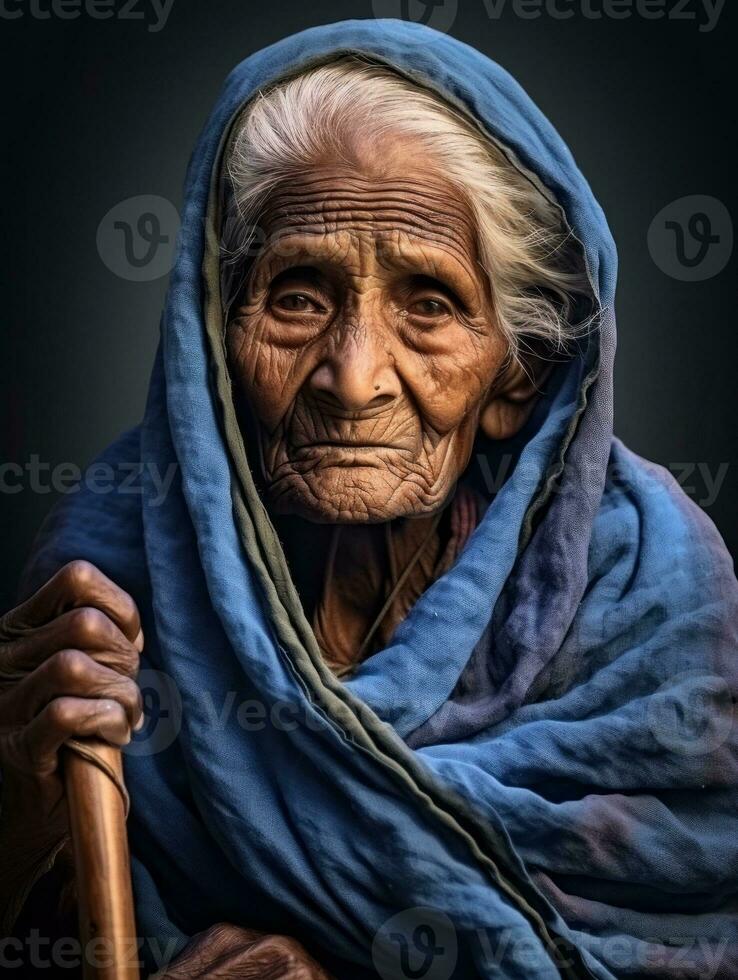 Old colored photograph of a indian woman from the early 1900s AI Generative photo