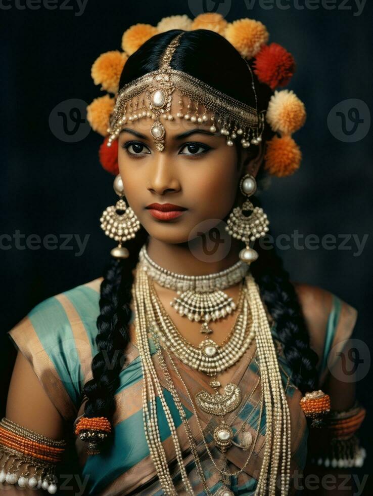 Old colored photograph of a indian woman from the early 1900s AI Generative photo