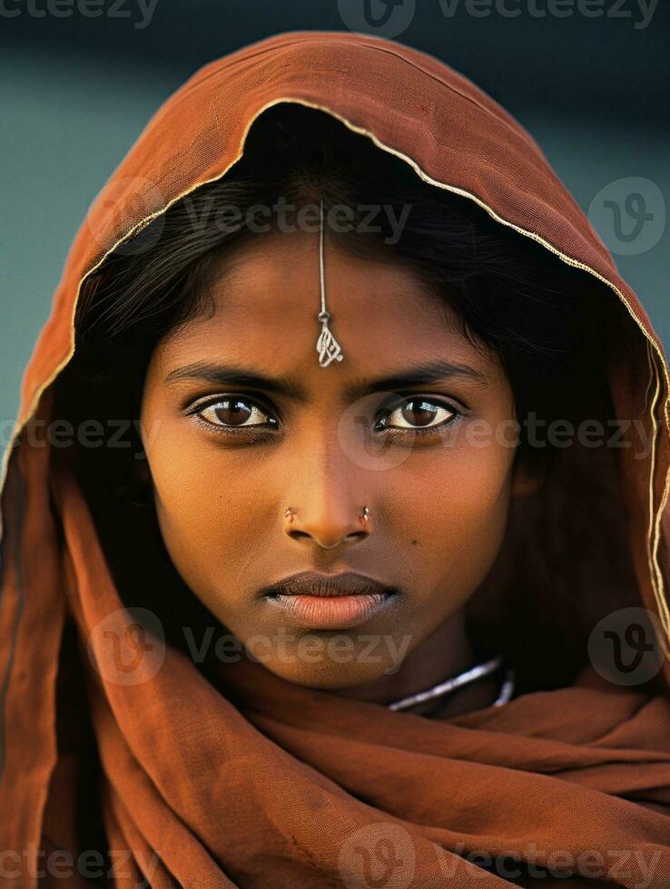 Old colored photograph of a indian woman from the early 1900s AI Generative photo