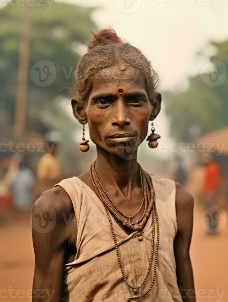 Old colored photograph of a indian woman from the early 1900s AI Generative photo