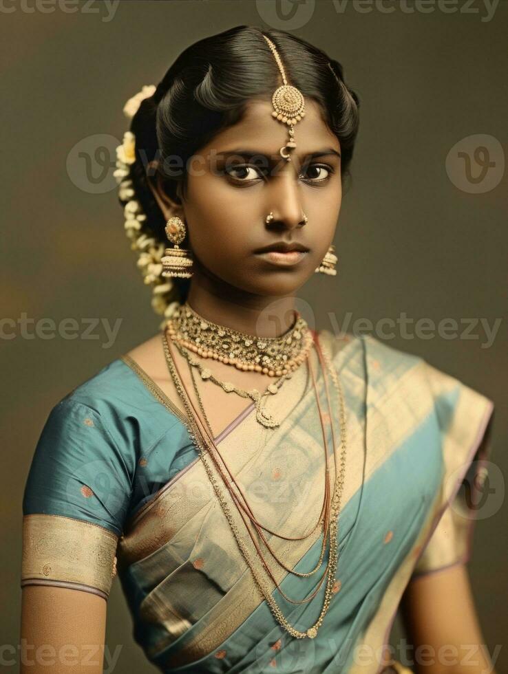 Old colored photograph of a indian woman from the early 1900s AI Generative photo