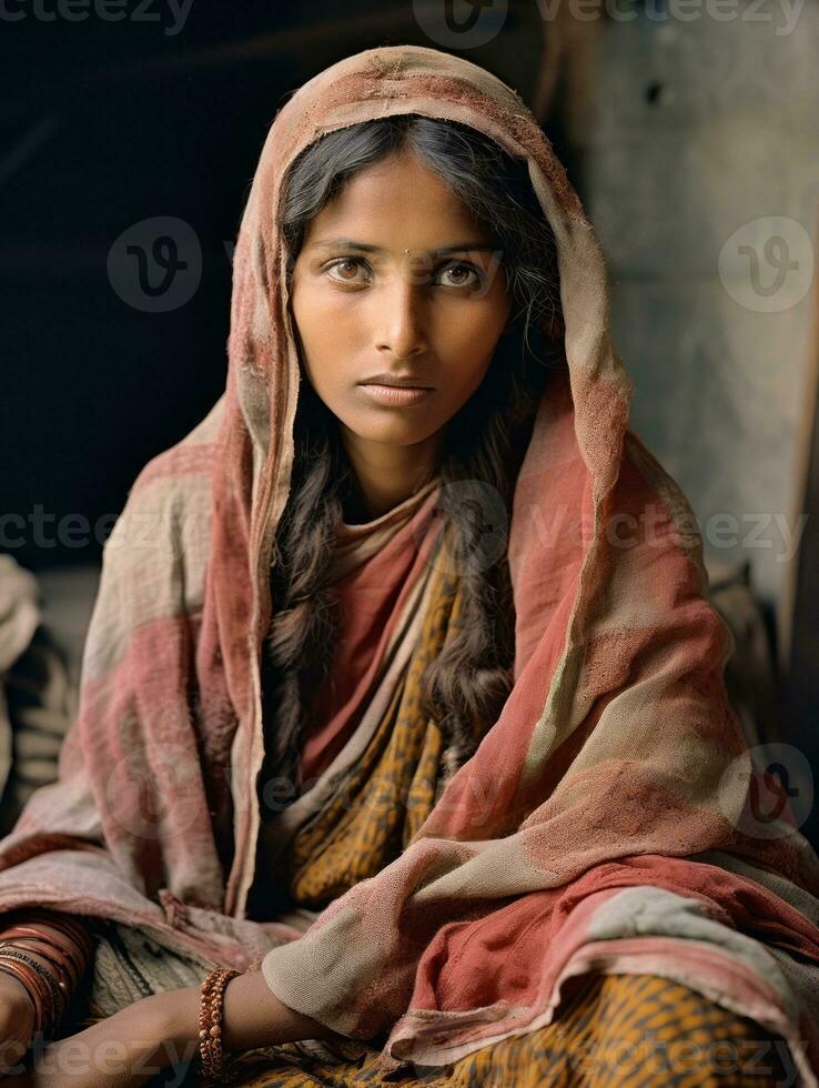 Old colored photograph of a indian woman from the early 1900s AI Generative photo