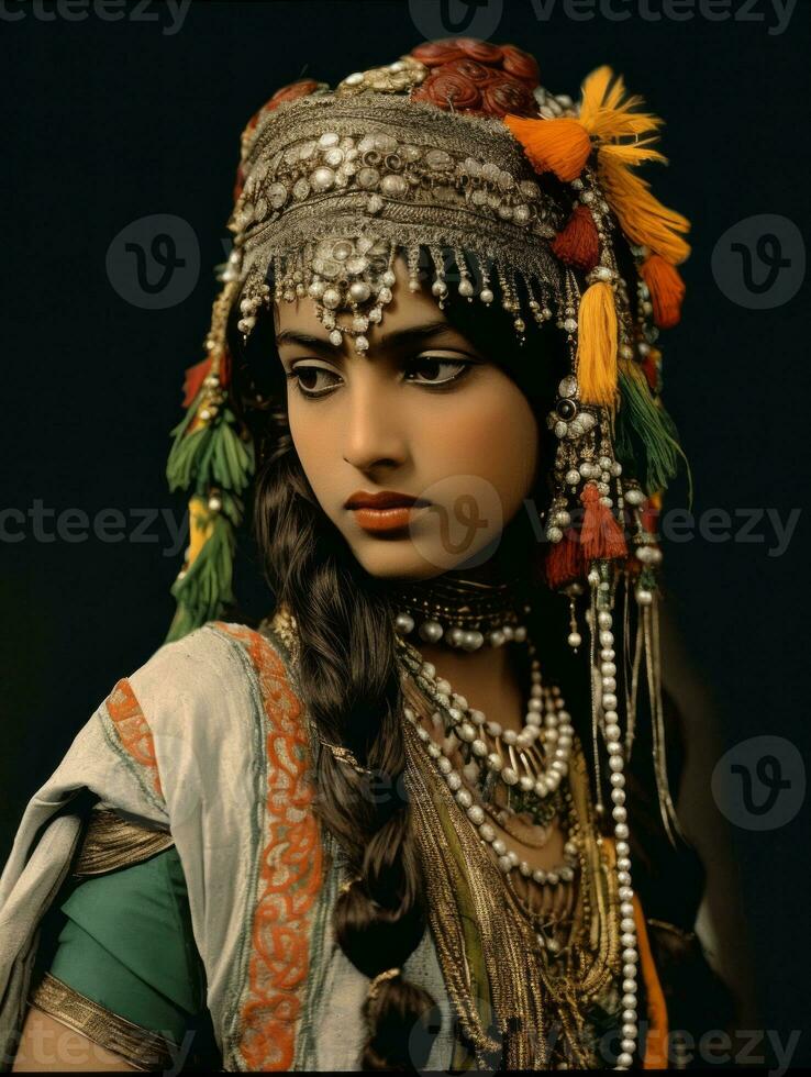 Old colored photograph of a indian woman from the early 1900s AI Generative photo