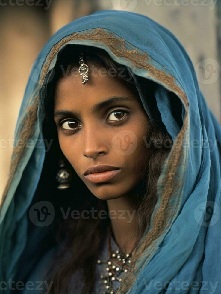 Old colored photograph of a indian woman from the early 1900s AI Generative photo