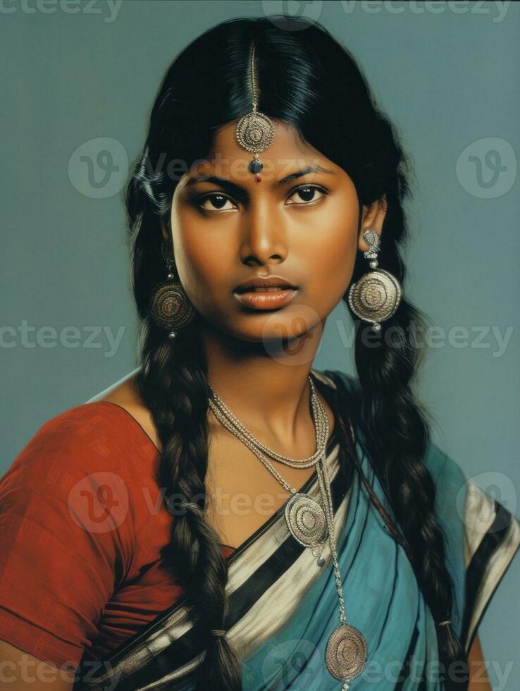 Old colored photograph of a indian woman from the early 1900s AI Generative photo