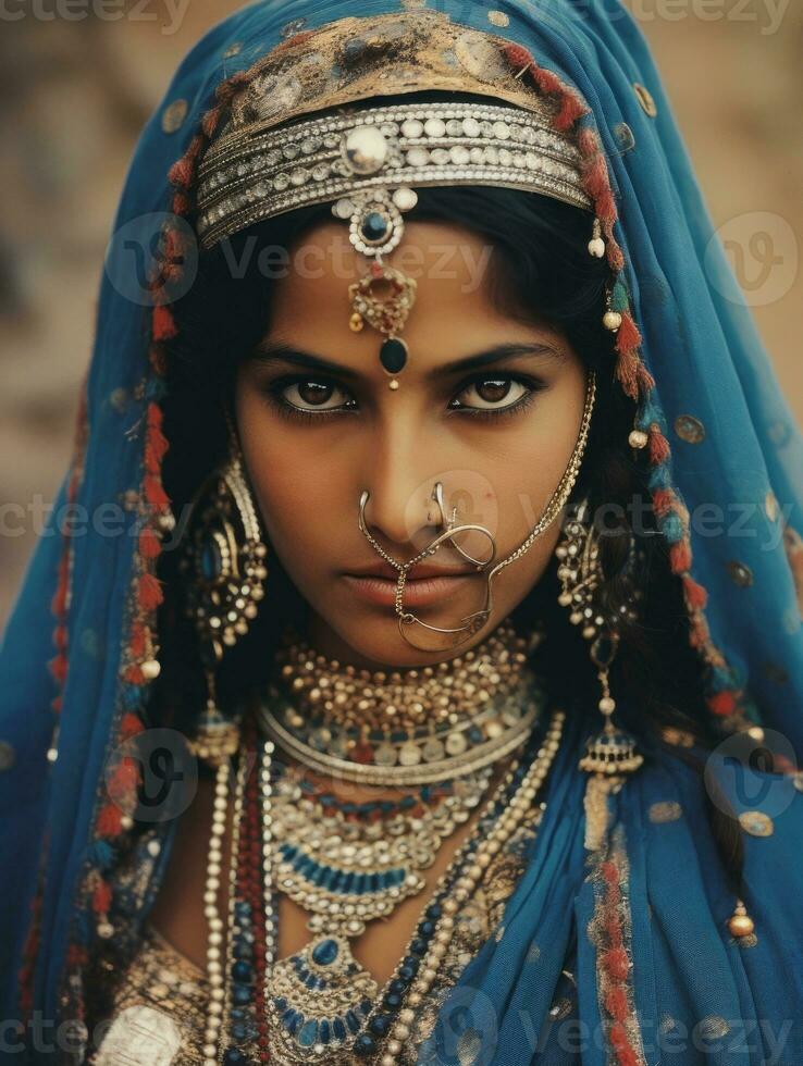 Old colored photograph of a indian woman from the early 1900s AI Generative photo
