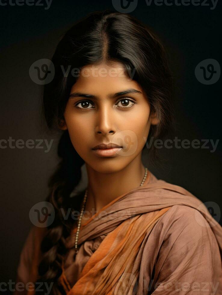 Old colored photograph of a indian woman from the early 1900s AI Generative photo