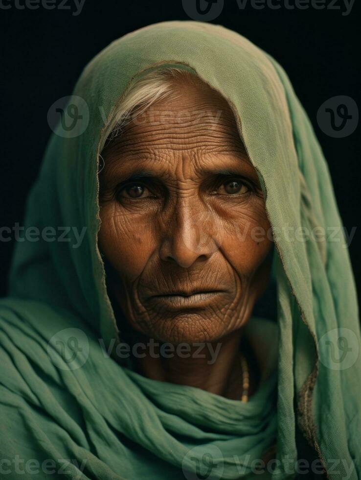 antiguo de colores fotografía de un indio mujer desde el temprano 1900 ai generativo foto