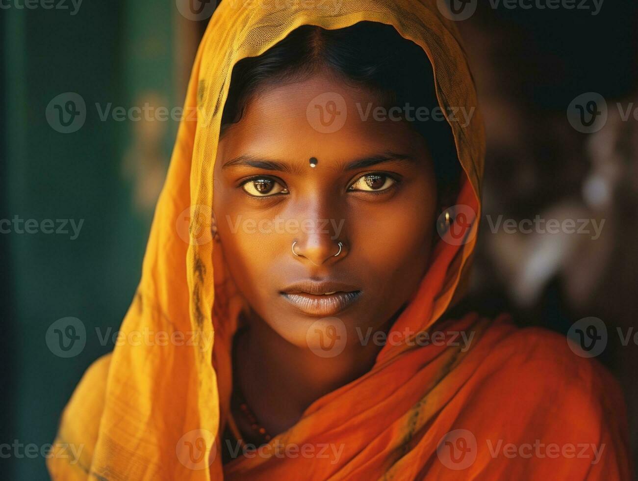 Old colored photograph of a indian woman from the early 1900s AI Generative photo