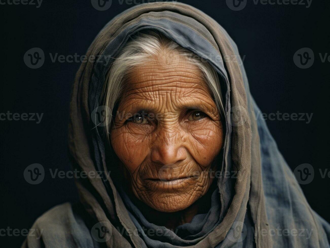 antiguo de colores fotografía de un indio mujer desde el temprano 1900 ai generativo foto