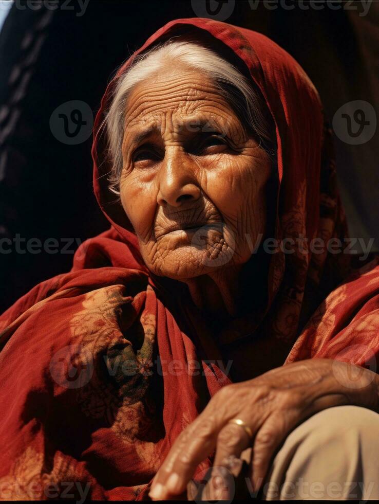 antiguo de colores fotografía de un indio mujer desde el temprano 1900 ai generativo foto