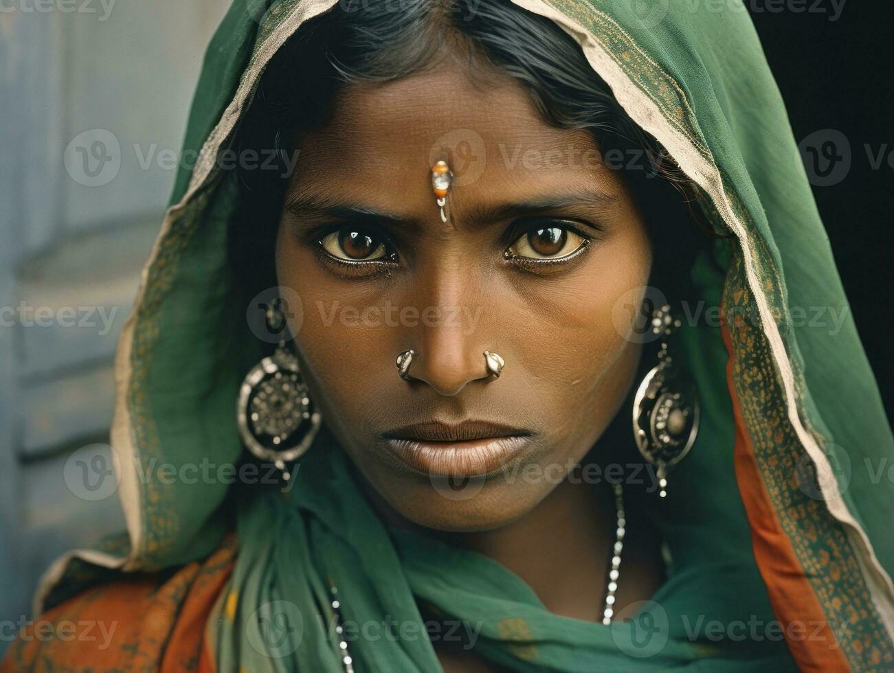 Old colored photograph of a indian woman from the early 1900s AI Generative photo