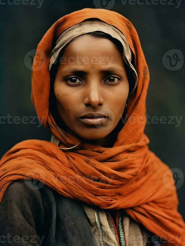 Old colored photograph of a indian woman from the early 1900s AI Generative photo