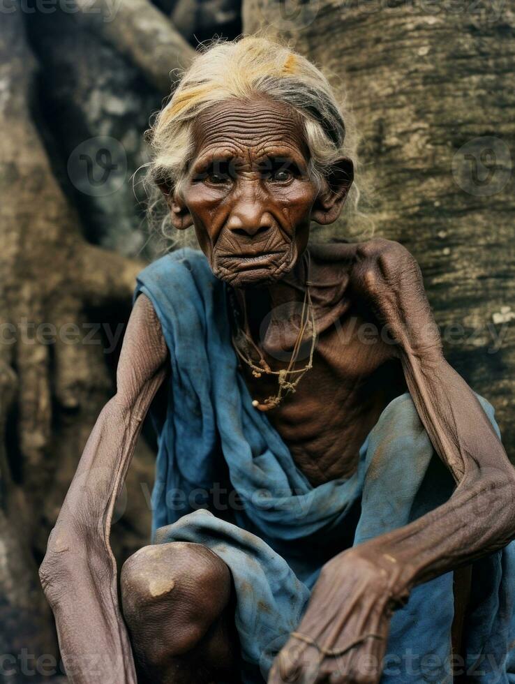 antiguo de colores fotografía de un indio mujer desde el temprano 1900 ai generativo foto