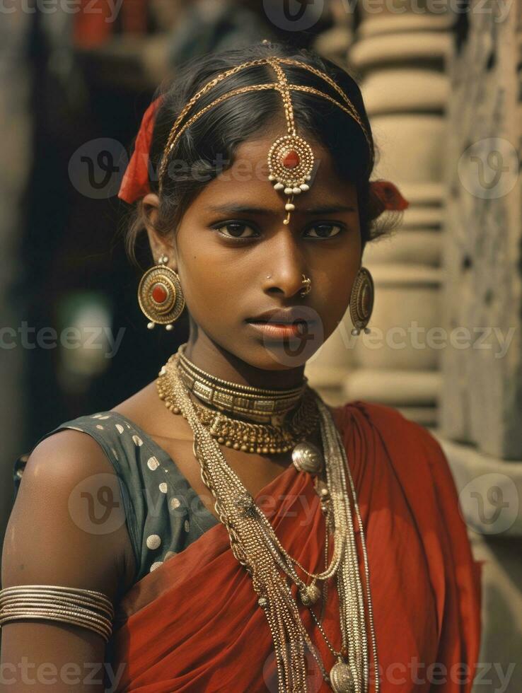 Old colored photograph of a indian woman from the early 1900s AI Generative photo