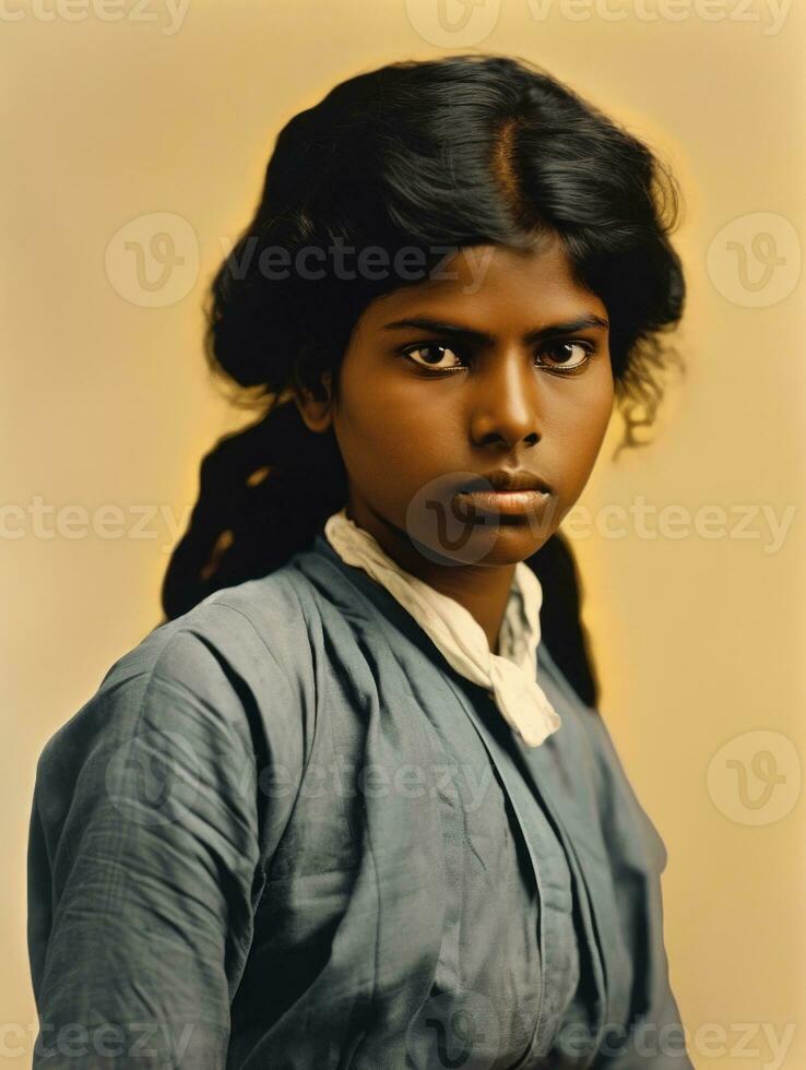 Old colored photograph of a indian woman from the early 1900s AI Generative photo