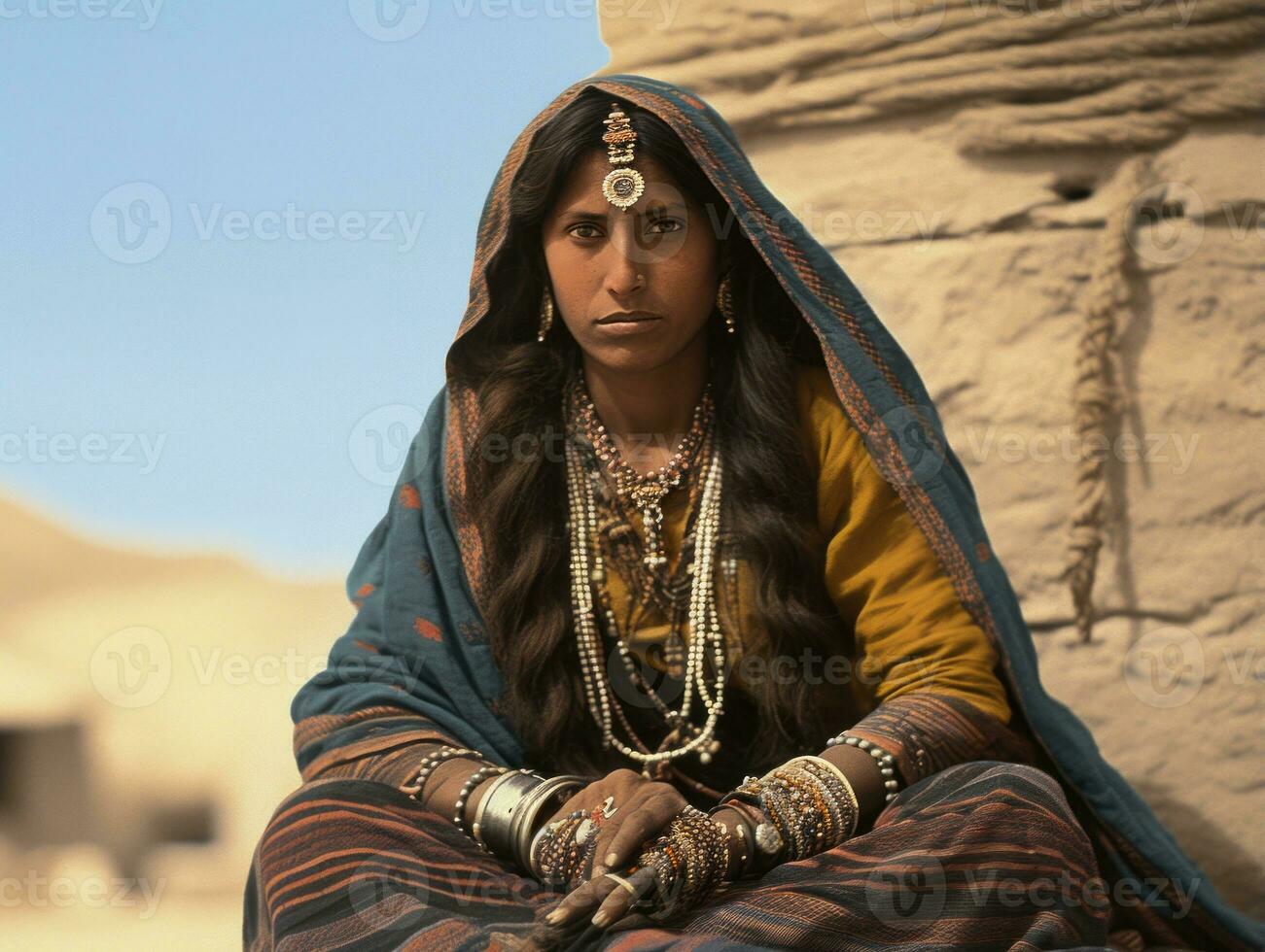 Old colored photograph of a indian woman from the early 1900s AI Generative photo