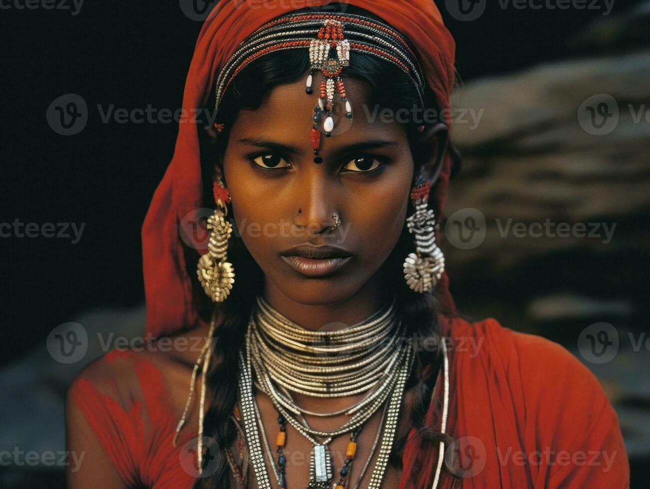 Old colored photograph of a indian woman from the early 1900s AI Generative photo